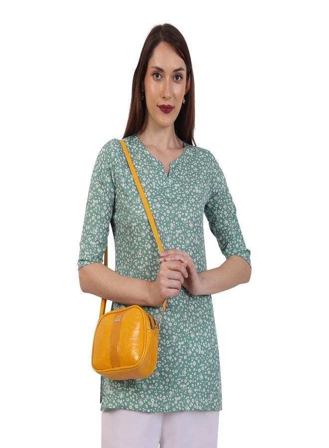 LEEZEL حقيبة كتف دائرية الشكل من ليزيل للبنات/السيدات (أصفر) - Image 3
